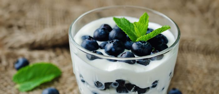 greek yogurt with blueberries inside