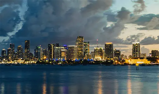 Miami, Florida city skyline from the bay