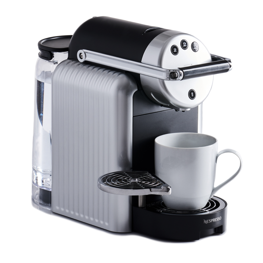 Side shot of Quench 180 Nespresso machine with mug