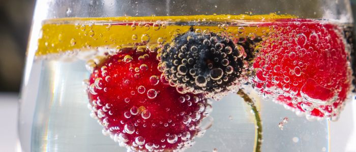 fruit floating inside sparkling water