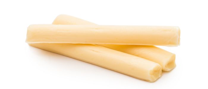 three string cheeses stacked on top of each other