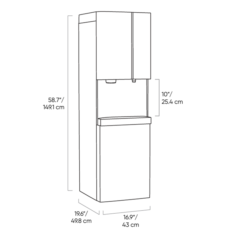 Quench 956 ice and water dispenser line drawing with dimensions